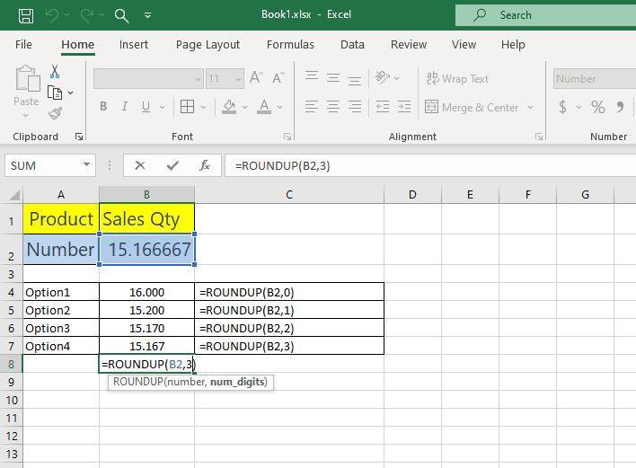 Roundup in excel