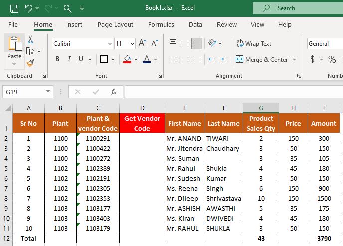 Right formula in excel