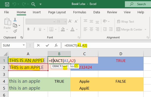 Exact formula in excel