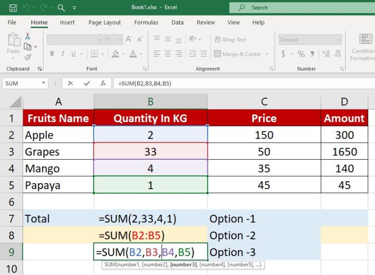 Sum Formula in