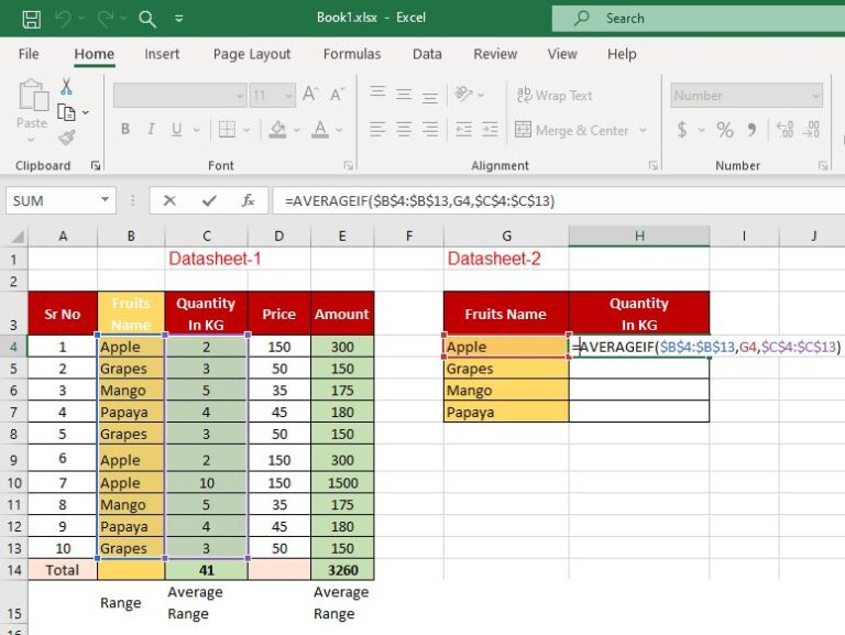 Averageif formula in excel