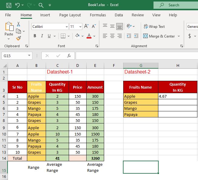 Averageif Function in excel