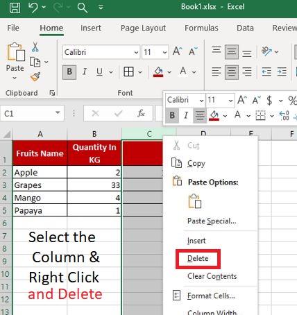 Delete cell in excel -2