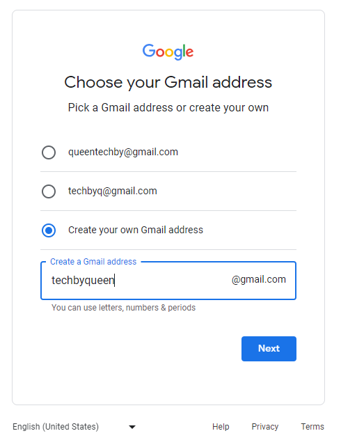 Gmail account creation