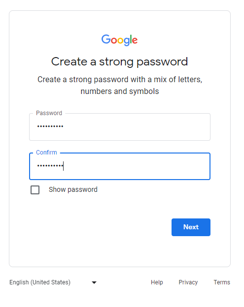 Gmail account sign-up