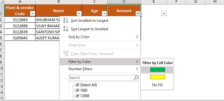 Color filter data